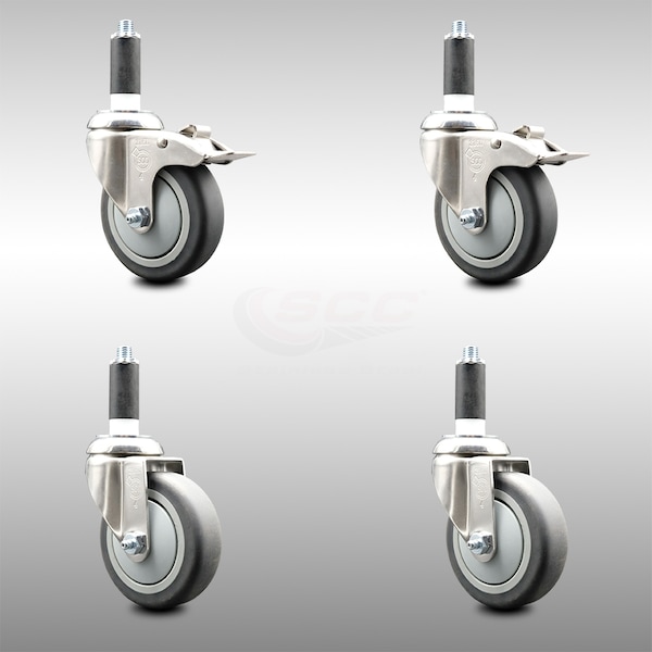 Service Caster 4 Inch 316SS Thermoplastic Rubber Swivel 1 Inch Stem Caster Lock Brake, 2PK SCC-SS316TTLEX20S414-TPRB-2-S-2-1 - main